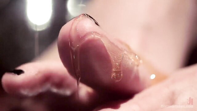 Mistress drips cum on her toes for horny slave stud's pleasure