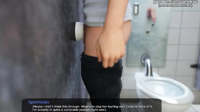 Gorgeous Asian teacher in tight leggings grabs ass in bathroom tease