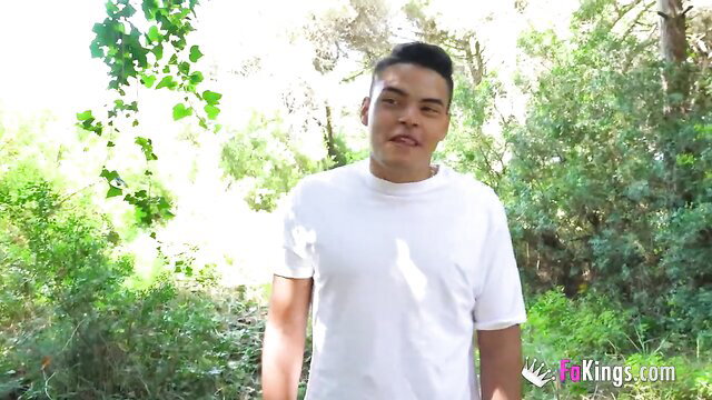 Asian mommy Korin in white tee smiles outdoor for Fakings date