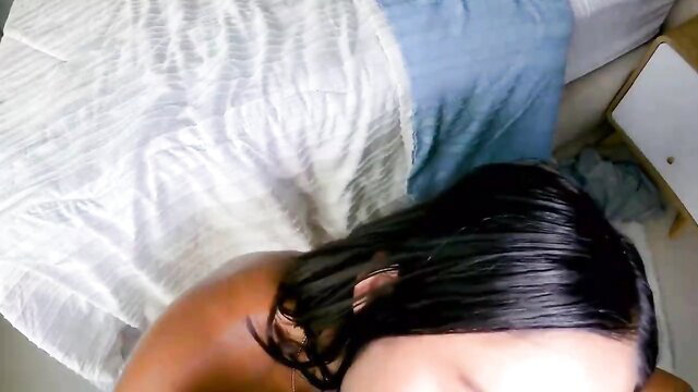 Asian woman with wet black hair lying nude on bed in taboo sister husband fuck