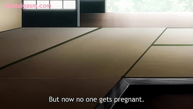 Anime hentai girl in kimono on tatami, 'But now no one gets pregnant' subtitle