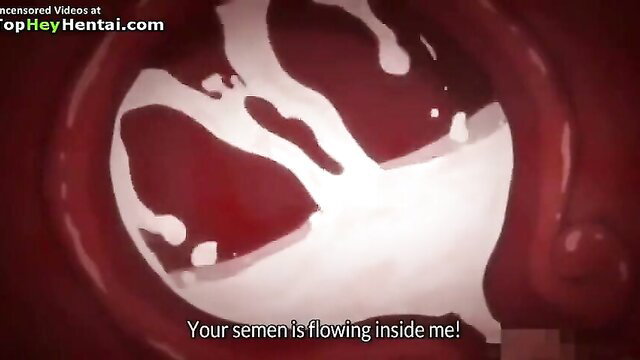 Anime hentai girl with big tits filled with flowing semen creampie