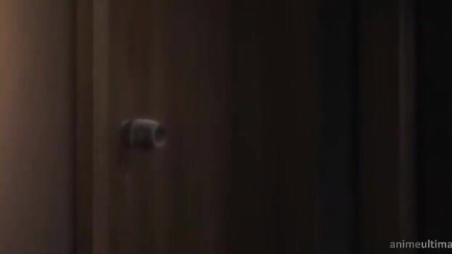 Anime hentai girl peeking from dark door, seductive brother-sister tease