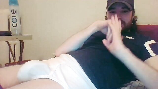 Hungsubbb brunette hunk in tight white briefs bulge solo tease