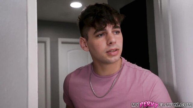 Sienna Rae's cute stepson in pink shirt, Milfy Family bedroom tease
