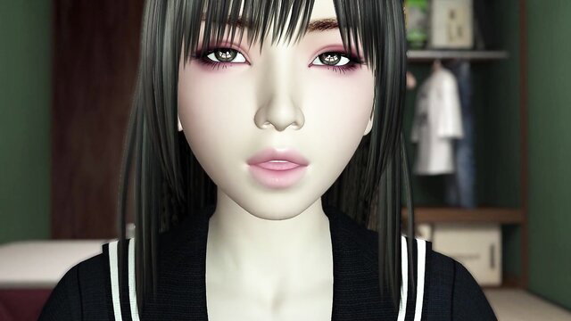 Japanese schoolgirl Umemaro in sailor uniform closeup, seductive gaze