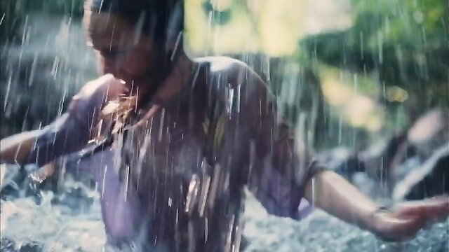 Paula Kober wet sheer top nude tits in rain Jupiter 2023