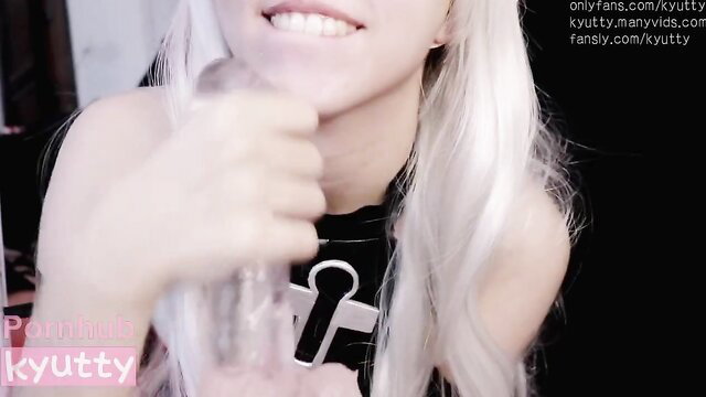 Cute blonde succubus Kitty sucking dildo in JOI wet dream tease