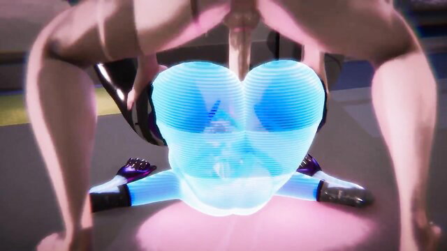 Cyberpunk 2077 holographic girl cybersex with glowing blue holographic tits