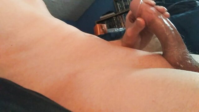 HilloSemen femboy handjob, lubed cock gripped tight closeup