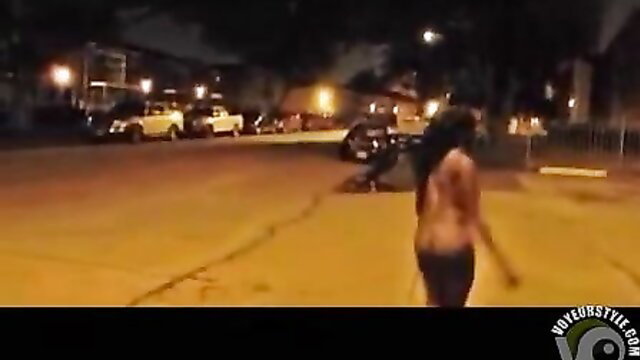 Naked black girl with big ass walks naked through neighborhood at night