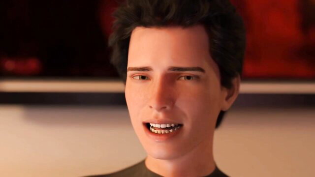 Handsome young man with shocked expression in steamy adult scene