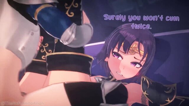 Anime queen in regal lingerie taunting viewer with thighs during intense fuck