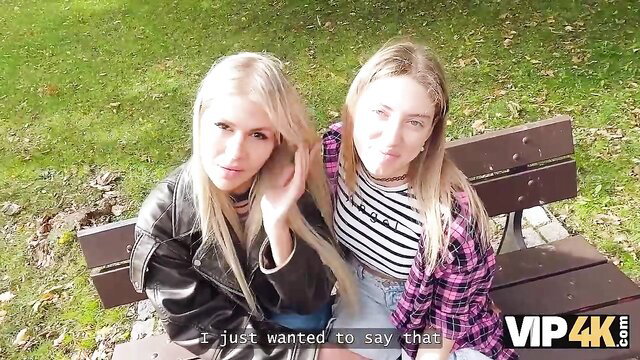 Zlata Shine blonde duo on park bench VIP 4K cuckold tease