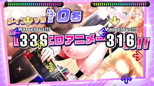 Busty anime bunny girl Oppai Bunny OP DDR dance with huge tits exposed