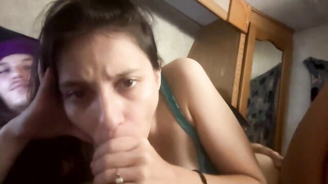 zaddymain camgirl closeup face, hand near mouth, erotic tease