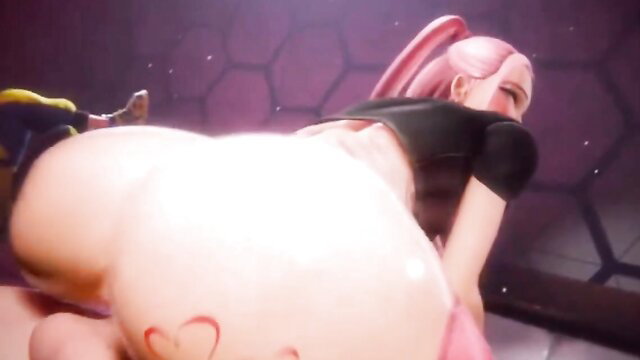 Pink-haired hentai girl with big ass in doggy POV threesome fuck