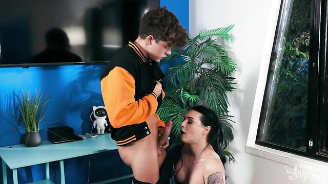 Khloe Kay sucks cock in college varsity jacket cheating scene