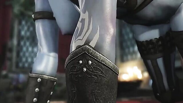 3D dark elf milf's sexy blue legs in thigh-high boots and garters