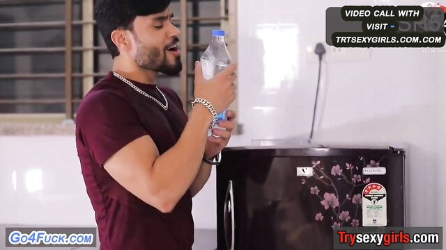 Handsome Indian guy drinks water on video call, TRS cam show