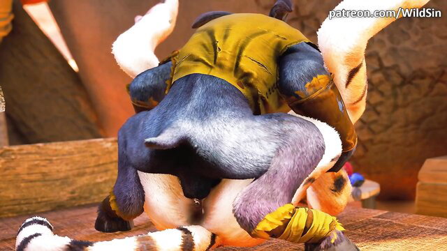 Satyr fucking furry tigress doggystyle anal creampie