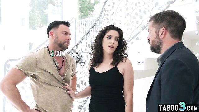 Housewife in black dress creampied by bull in front of husband