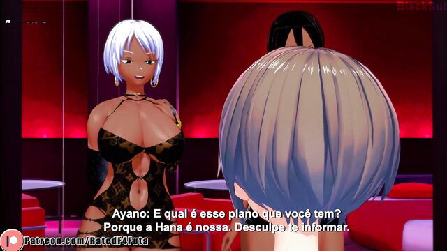 Two busty anime girls in lingerie chatting intimately, PT-BR subs