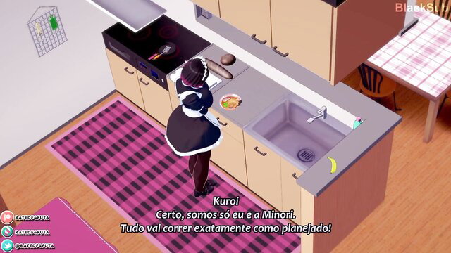 Anime maid Kuroi Minori in kitchen, Black studio JAV scene