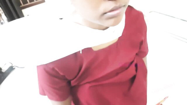 Indian Bengali woman in red saree blouse, closeup face lips