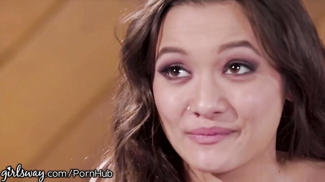 Asian teen lesbian with sultry eyes in Girlsway scissoring orgy