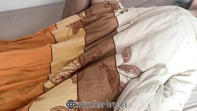 Bootylicious Desi babe in bed on colorful sheets, post-sleepover tease