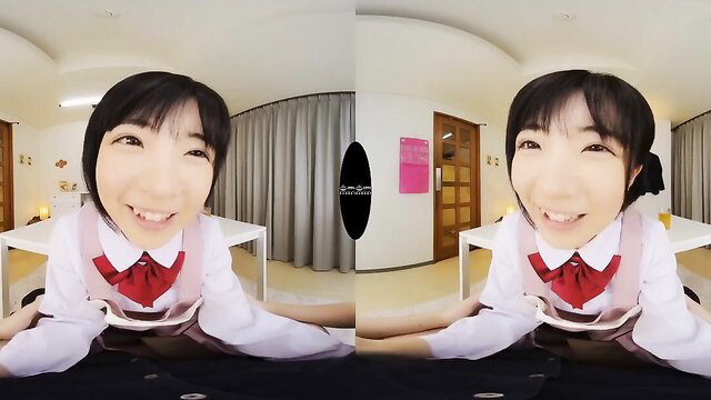 Japanese student in school uniform teases POV in VR sensual fantasy