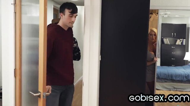 Bisexual lovers fuck fake titted MILF in hot threesome