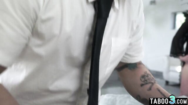 Dee Williams fucked by tattooed man in suit in hot taboo threesome