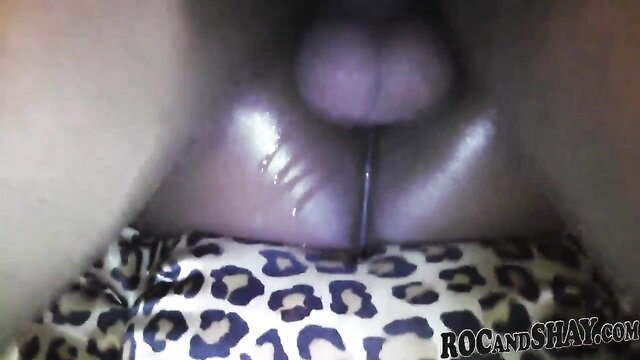 Closeup of girlfriend's huge wet pussy with toy insertion on leopard pillow