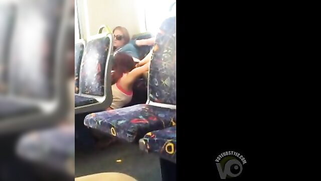 College lesbians scissoring and eating pussy on public train