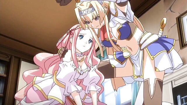 Kuroinu Ep.2: Blonde knight hugs pink-haired princess in sexy fantasy outfits