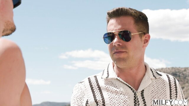 Shalina Devine busty blonde MILF in sunglasses and shirt outdoors