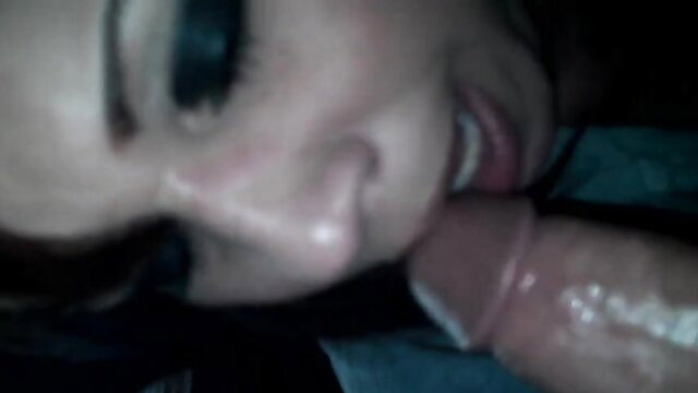 Depraved stepmom closeup sucking huge cock, swallows cum