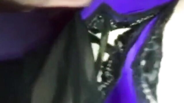 Bubble butt sissy in purple lingerie teasing with cock insertion