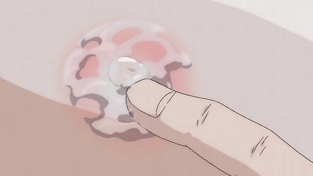 Anime girl pinching swollen pink nipple closeup in Mujaki no Rakuen Ep.1