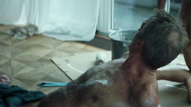 Sabine Timoteo nude covered in white liquid on floor, Chaos und Stille