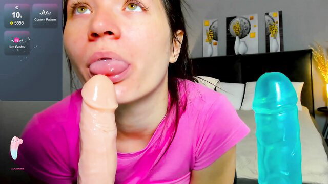 Chilgato sucks huge flesh dildo, fit petite young amateur closeup