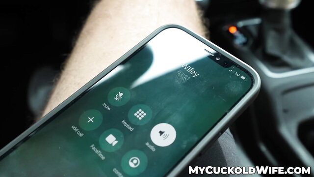 Evelyn Payne on phone call in car, hotwife cuckold tease