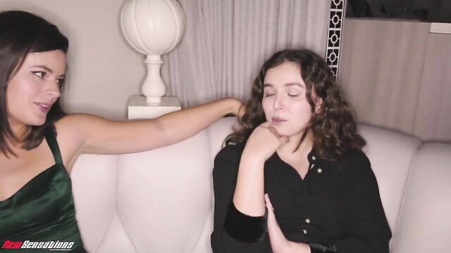 Leana Lovings and cute brunette in intimate sapphic tease