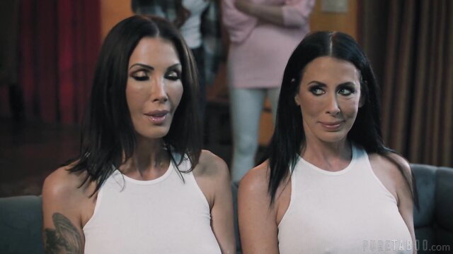 Two sexy brunettes in white tank tops side by side, Isiah Maxwell BBC compilation