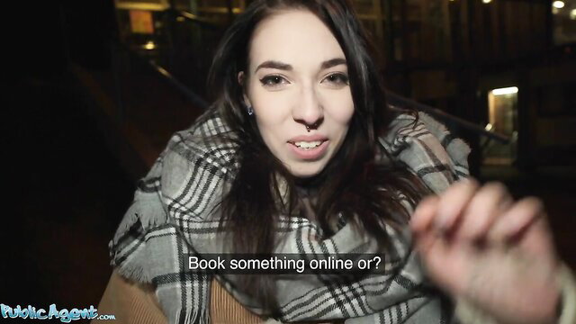 Giada Suicide in scarf asks to book online, hot Italian on public vaca