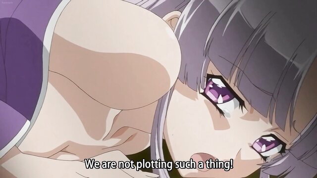 Fuurinkanzan purple-haired anime girl closeup shocked expression cleavage