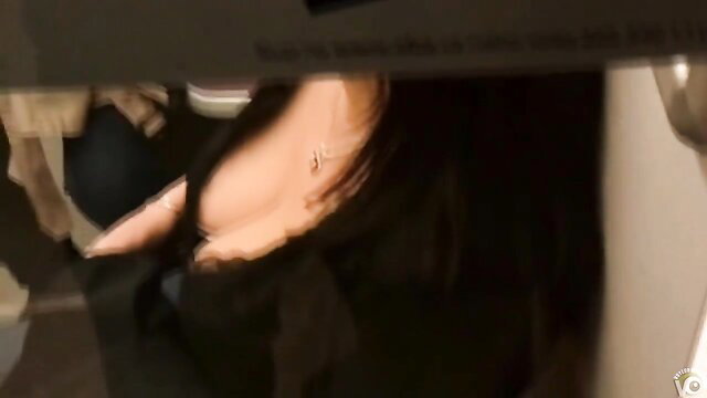 Long-haired Asian goddess with huge tits exposed in subway