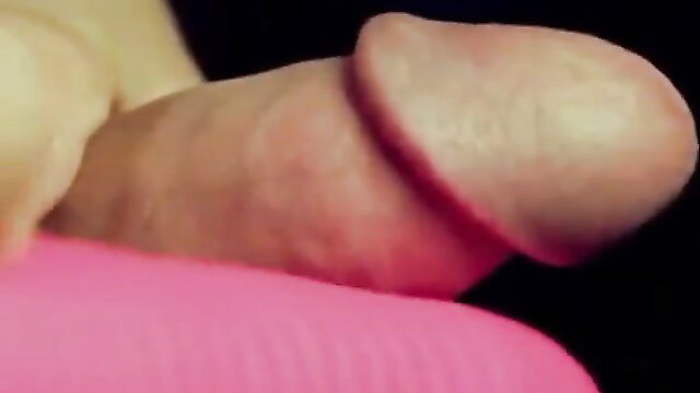 Closeup of erect uncut white cock taunting on pink toy in amateur gay vid